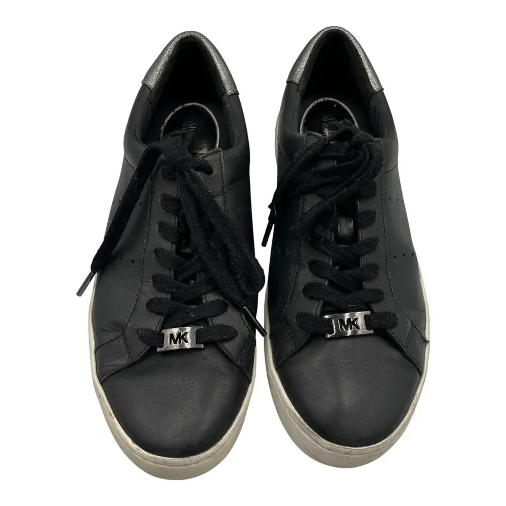 Michael Kors MK Irving Leather Low Top Sneakers Shoes Black White Size 8.5M